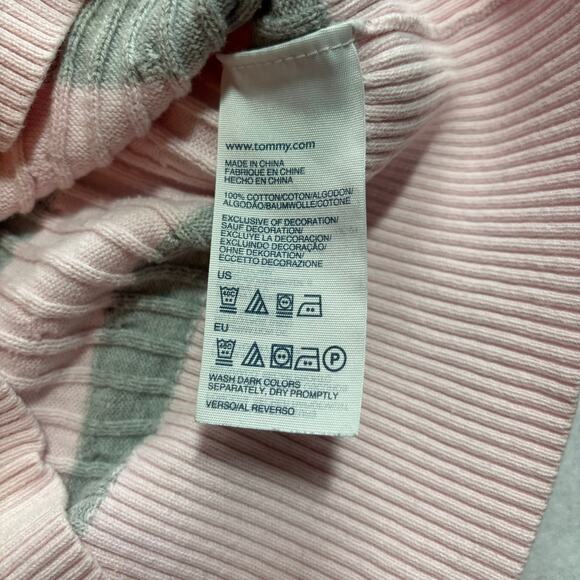 Vintage Y2K Tommy Hilfiger Cable Knit V-Neck Sweater Pink Gray Women's M - Picture 5 of 6